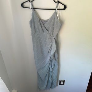 Lulus Small For Us to Dance Powder Blue Swiss Dot Ruffled Midi Dress